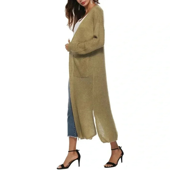 Women Long Cardigan Kimono Long Sleeve Sweater Asymmetrical Hem Women Outerwear - Picture 2 of 6